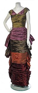 * A Louis Feraud Multicolor Ruched Taffeta Evening Gown, No size.