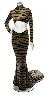 * A Marc Bouwer Green and Black Zebra Print Dress, No size.