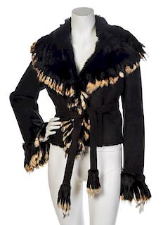 * A Marengo Black Shearling Coat with Fur Trim, Size M.