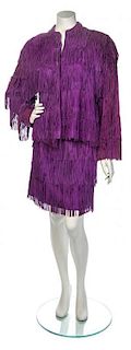 * A Mario Valentino Purple Suede Fringe Suit, Size 44.