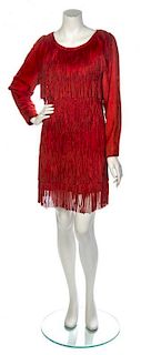 * A Mario Valentino Red Suede Fringe Dress, Size 44.