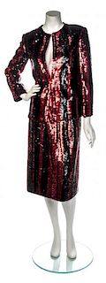* A Michaele Vollbrach Black and Red Sequin Striped Evening Suit, Jacket size 10.