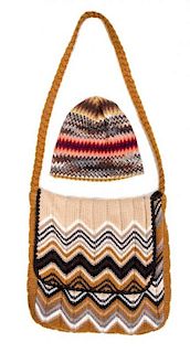 * A Missoni Brown Tone Knit Satchel and Hat, No size.