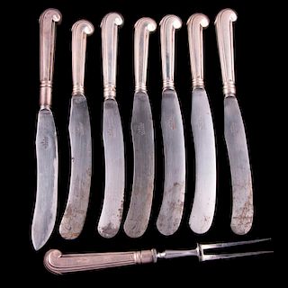 Six Garrard sterling knives and a carving set.