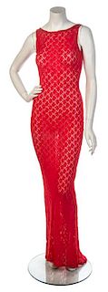 * A Patrick Kelly Red Stretch Lace Tank Dress, No size.