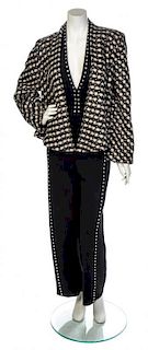 * A Pauline Trigere Black Wool Halter Jumpsuit, Jacket size 10.