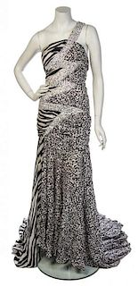 * A Pierre Balmain Black and White Animal Print Evening Gown, Size 40.