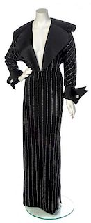 * A Pierre Cardin Black Silk Tuxedo Gown, No size.