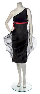 * A Pierre Cardin Black Velvet Single Shoulder Dress, Size 40.