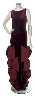 * A Pierre Cardin Burgundy Stretch Velvet Evening Gown, Size 40.