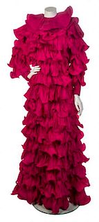* A Pierre Cardin Fuchsia Ruffle Evening Gown, No size.