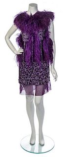 * A Reem Acra Purple Feather and Beaded Cocktail Dress, Size 6.