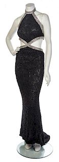 * A Renalto Balestra Black Beaded Evening Gown, No size.
