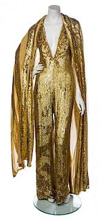 * A Renalto Balestra Gold Sequin Jumpsuit, No size.