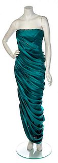 * A Sarli Green Pleated Strapless Gown, No size.