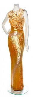 * A Sarli Orange Sequin Gown, No size.