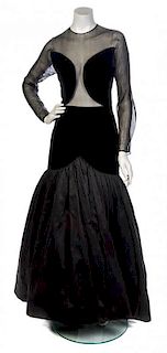 * A Scaasi Black Sheer Evening Gown, No size.