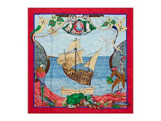 Hermès - Christophe Colomb Dècouvre L'Amèrique 12 Octobre 1492 silk twill scarf