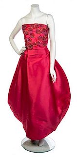 * A Ted Lapidus Raspberry Satin Gown, No size.