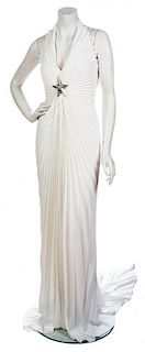 * A Thierry Mugler White Pleated Jersey Gown, Size 40.