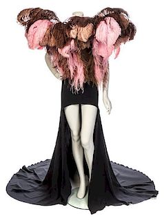 * A Tilmann Grawe Black Bustier with Pink and Brown Ostrich Feathers, No size.