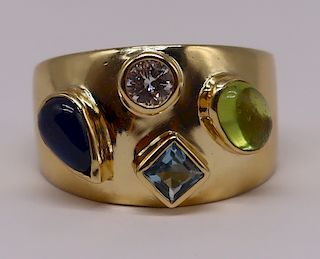 JEWELRY. 18kt Gold, Colored Gem and Diamond Ring.
