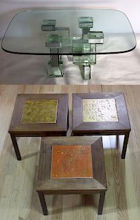 MIDCENTURY. Glass Brick Coffee Table Together