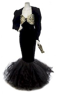 * A Black Velvet and Tulle Evening Gown, No size.
