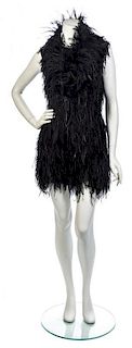 * An Yves Saint Laurent Black Feather Cocktail Dress, Size 40.