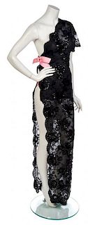 * An Yves Saint Laurent Couture Black Sequin Lace Gown, No size.