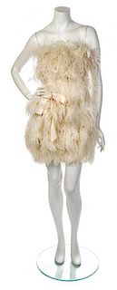 * An Yves Saint Laurent Cream Feather Mini Dress, No size.