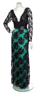 * An Yves Saint Laurent Green and Black Sequin Evening Gown, No size.