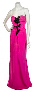 * An Yves Saint Laurent Hot Pink Strapless Gown, No size.