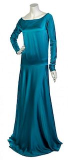 * An Yves Saint Laurent Teal Silk Gown, No size.