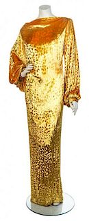 * A Goldenrod Ruched Velvet Gown, No size.