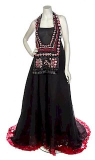 * A Zang Toi Black and Red Halter Evening Gown, Size 6.