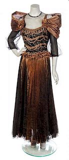 * A Zandra Rhodes Metallic Bronze and Black Cocktail Dress, Dress size 10.