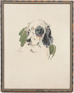 William Rannells "Study of a Spaniel" Watercolor