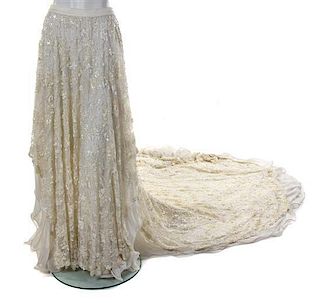 * An Ivory Bead and Sequin Evening Skirt, No size.