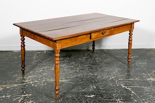 19th C. French Carved Pine Farm Table