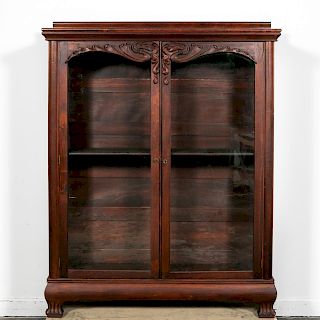 19th C. Mahogany Bookcase with Canine Motif