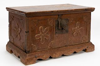 18th C. Carved Oak Bible Box With Lock