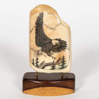 Fossilized Whales Tooth, Scrimshaw w/ Eagle
