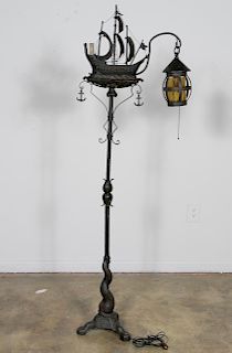Arts and Crafts, Galleon Ship Iron Floor Lamp