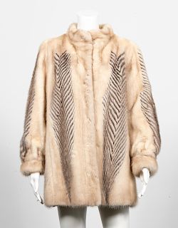 Ladies Blonde Mink and Striped Fox Short Fur Coat