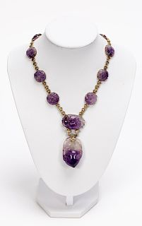 14k Yellow Gold & Carved Amethyst Necklace
