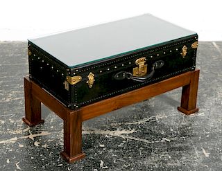 French Goyard Leather Trunk on Stand