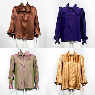 4 Vintage Yves St. Laurent Silk Pussy Bow Blouses