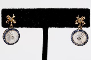 Pair, 14k Sapphire & Diamond Drop Earrings