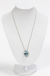 13ct Oval Aquamarine & Diamond Pendant Necklace